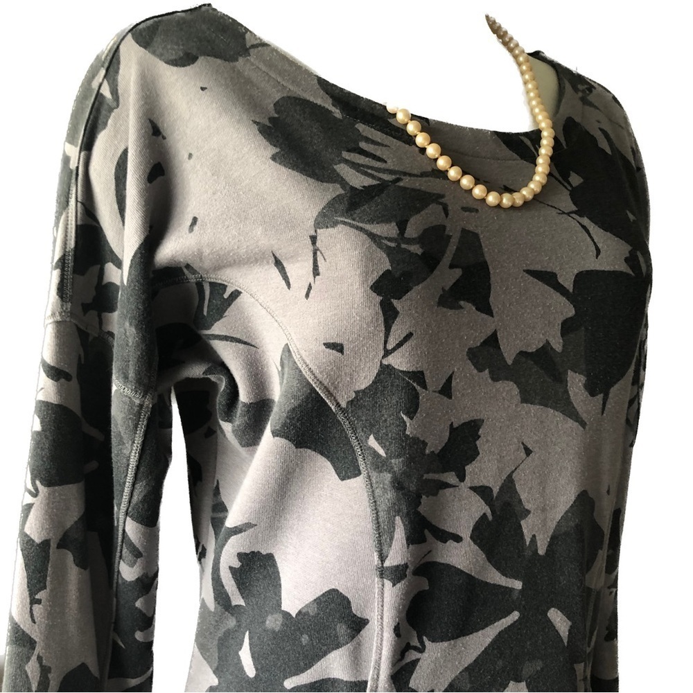 Lole Grey Floral Sheath Sweatshirt Dress Boho Long Sleeve Seam Pockets Medium